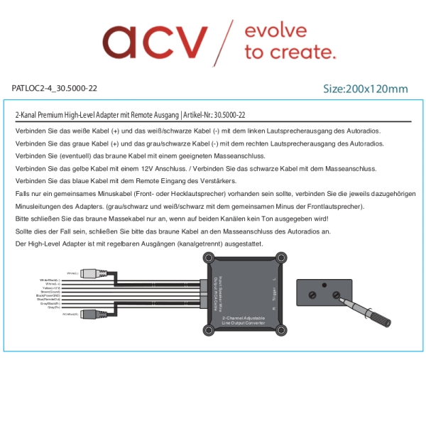 ACV high-low-level Konverter mit Remoteerzeugung 2-Kanal 30.5000-22